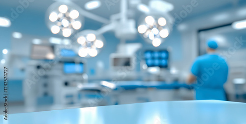 Surgeon working in operating room with blurred background