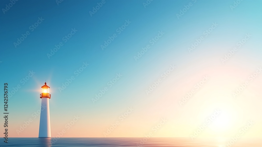 Fototapeta premium Lighthouse at Sunset Over Calm Ocean