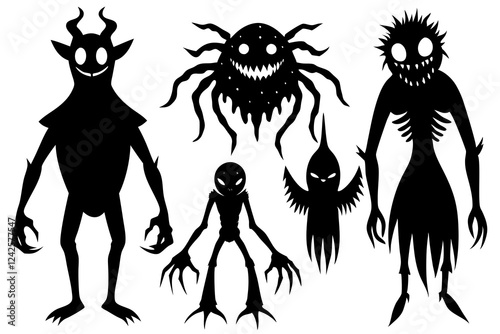 Creepy Creatures Collection – Spooky Vector Illustration & Line Art Set