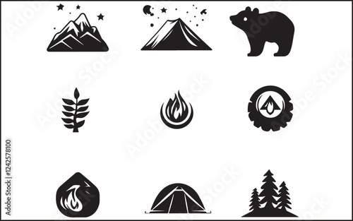 camping icons set