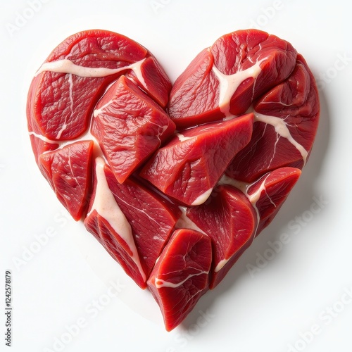 Isolated HeartShaped Raw Beef on Perfect White Background photo