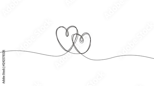 Continuous line drawing animation of Love sign with two hearts embrace minimalism design scribble style. Animation video