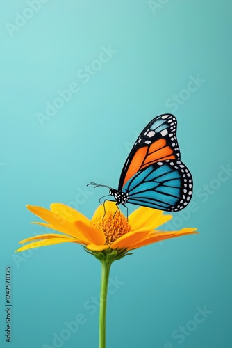 Wallpaper Mural Butterfly on Yellow Flower Against Blue Background Torontodigital.ca