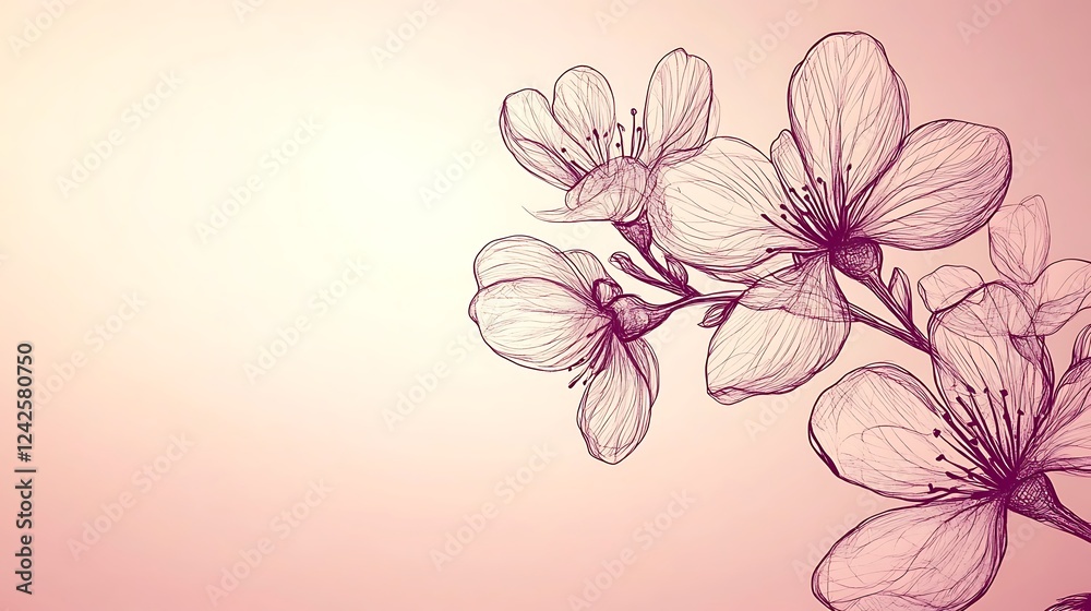 Fototapeta premium Pink cherry blossom branch, spring background, greeting card