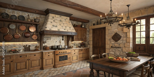 old kitchen interior with fireplace