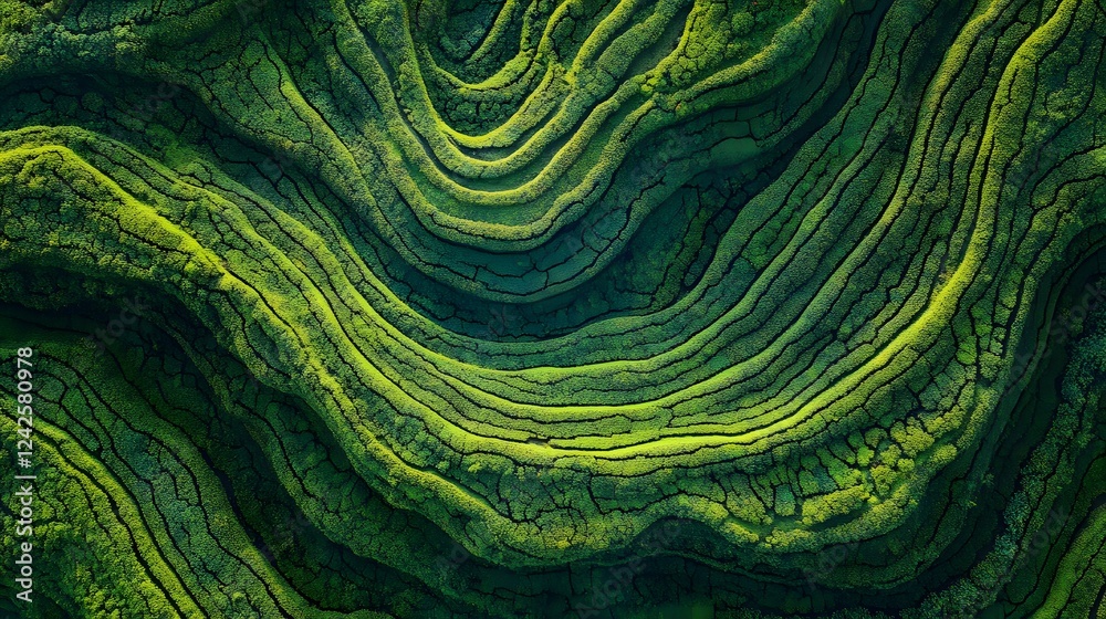 Obraz premium Abstract green wave patterns, flowing textures in vibrant shades of emerald and jade, perfect for backgrounds or designs.