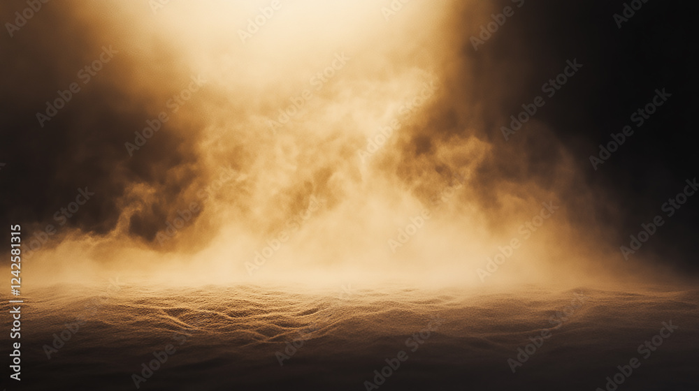 Dust cloud rising from the ground, resembling a sandstorm in the dynamic cloud of swirling dust particles rises against white background Dust cloud rising from the ground, resembling a sandstorm in the dynamic cloud of swirling dust particles rises against white background