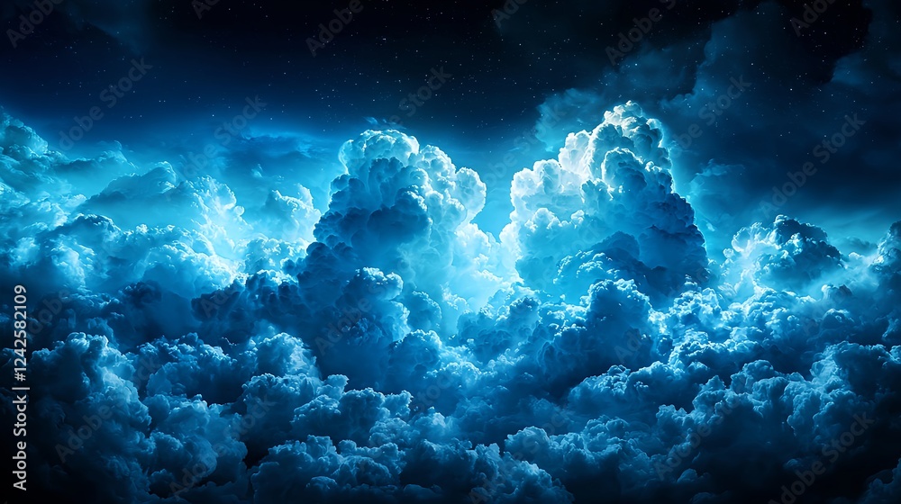 Fototapeta premium Luminous Blue Night Sky with Clouds