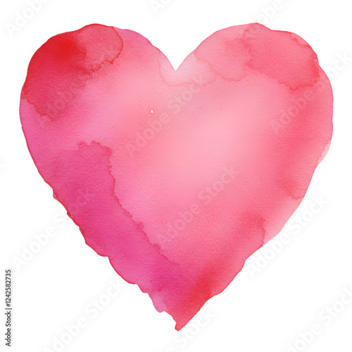 Hand-painted watercolor heart with soft, blended pink and red hues, isolated on a transparent background, png