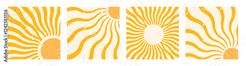 Sun abstract sunrays clipart set. Yellow sun rays, sun light and solar heat in water color clip art wallpaper collection vector illustration. 
