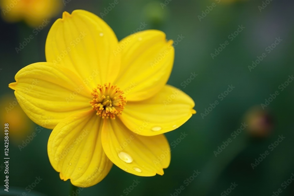 Yellow petals of a blooming flower with water droplets, spring, dew, blossoms Yellow petals of a blooming flower with water droplets, spring, dew, blossoms