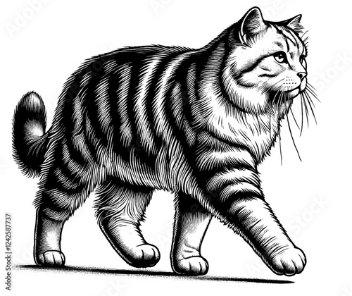 Beautiful cat in full-body, vector sketch, SVG, isolated on white background	