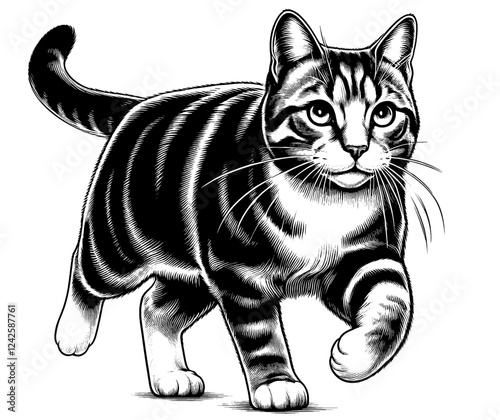 Beautiful cat in full-body, vector sketch, SVG, isolated on white background	