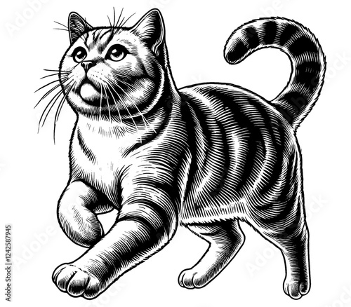 Beautiful cat in full-body, vector sketch, SVG, isolated on white background	