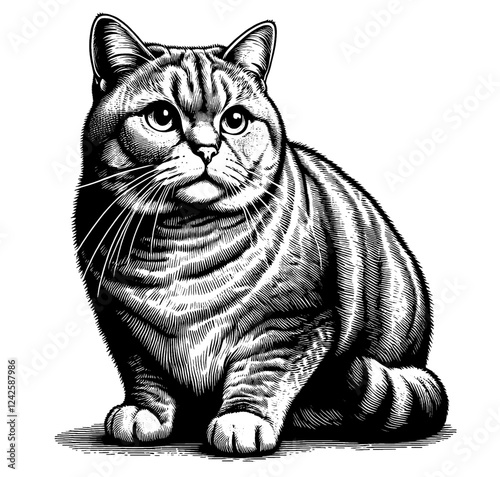 Beautiful cat in full-body, vector sketch, SVG, isolated on white background	
