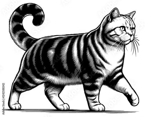 Beautiful cat in full-body, vector sketch, SVG, isolated on white background	