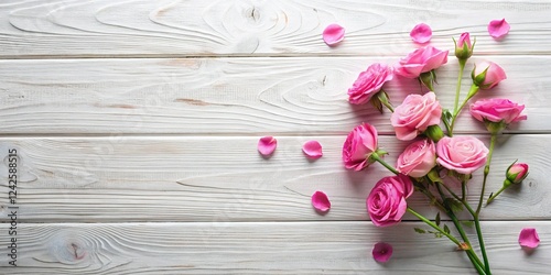 Valentine's Day Pink Flower Silhouette Flat Lay on White Wood