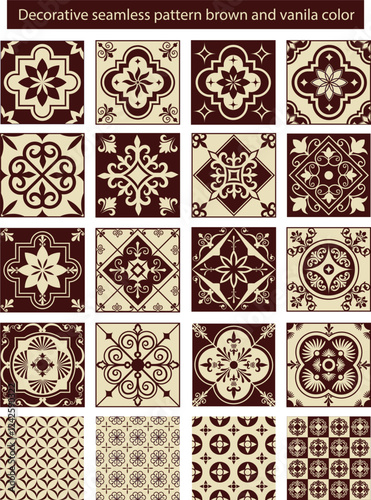 Decorative seamless pattern brown and vanila color set, brown pattern, decoration pattern, set pattern, decoration set pattern.