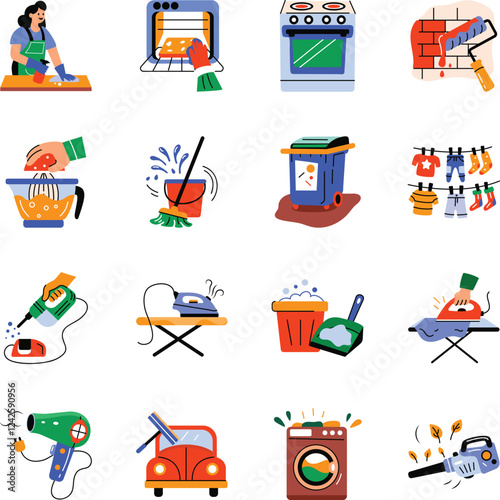 Set of Flat Style Housekeeping Icons 
