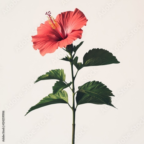 Coral hibiscus flower studio shot, minimal background, floral design