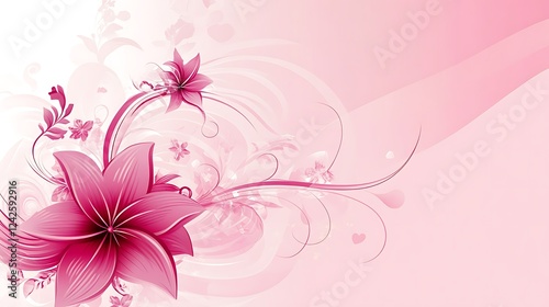 Pink floral design, swirl background, greeting card