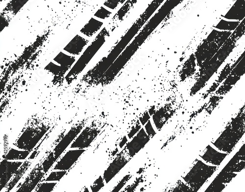 Vector grunge tire tracks on a white background  vector illustration  monochrome  