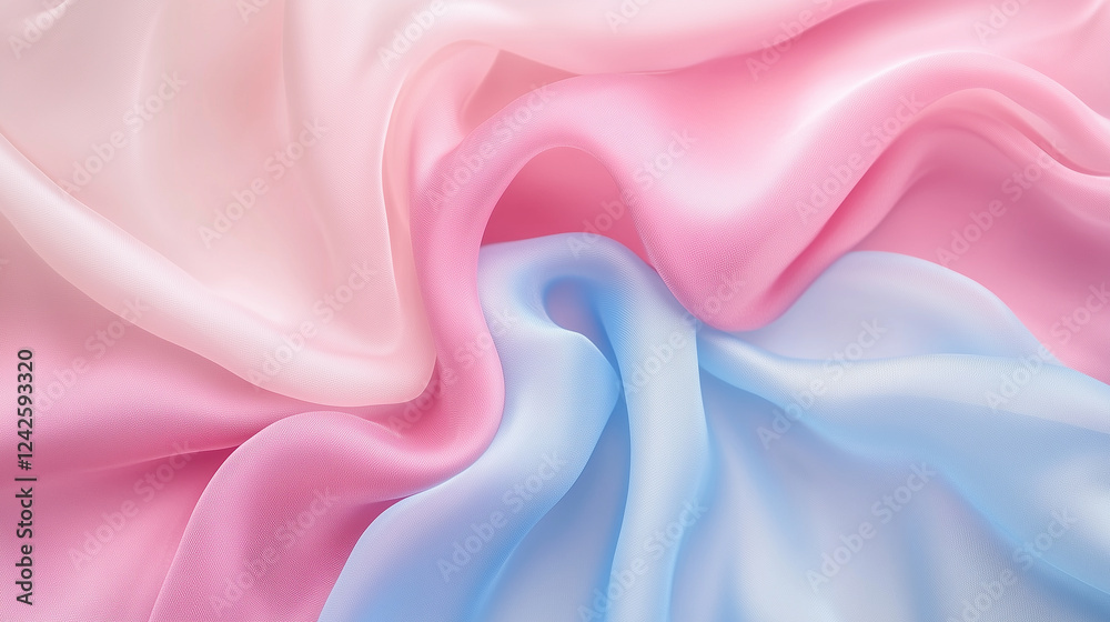 Obraz premium 淡いピンクとブルーの柔らかい布が画面いっぱいに広がったテクスチャー背景画像を描いたAI生成画像