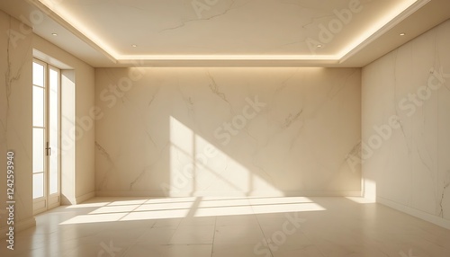 Wallpaper Mural Sunlit Empty Room With Marble Walls And Modern Lighting Torontodigital.ca