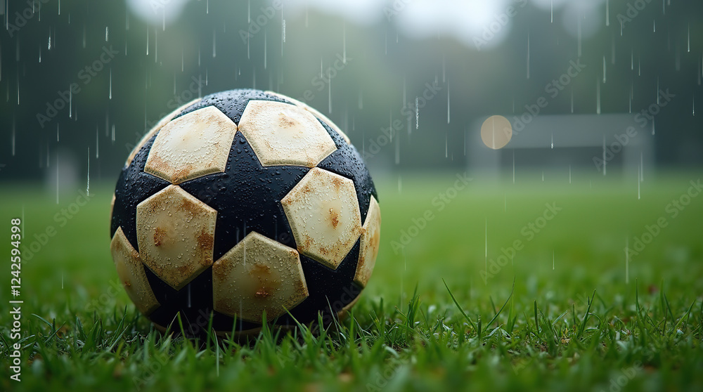 Naklejka premium soccer ball on grass