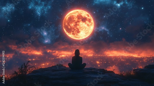 A dramatic silhouette of a person kneeling in prayer on a mountaintop