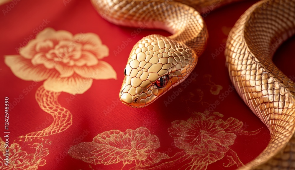 Fototapeta premium luxury red and gold Chinese snake new year background with copy space for text, snake year