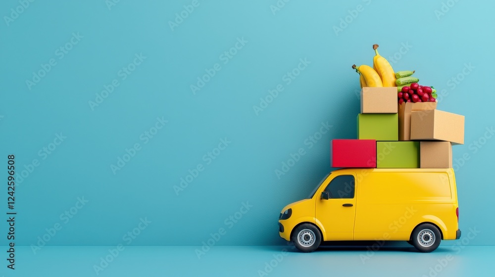 Naklejka premium A delivery van graphic with colorful food boxes