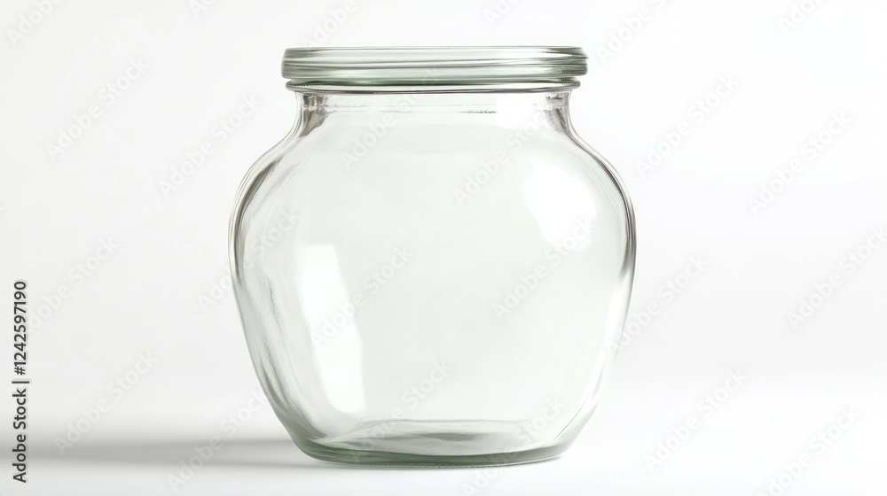 Empty glass jar, studio shot, white background, packaging mockup Empty glass jar, studio shot, white background, packaging mockup