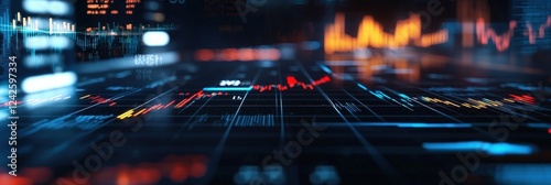 Cryptocurrency and stock market analytics displayed on futuristic screen