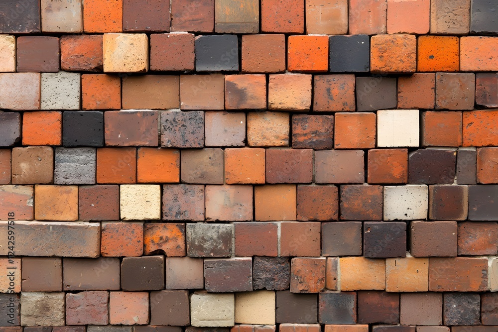 Fototapeta premium Rustic Brick Wall Texture Diverse Colors and Shades Background