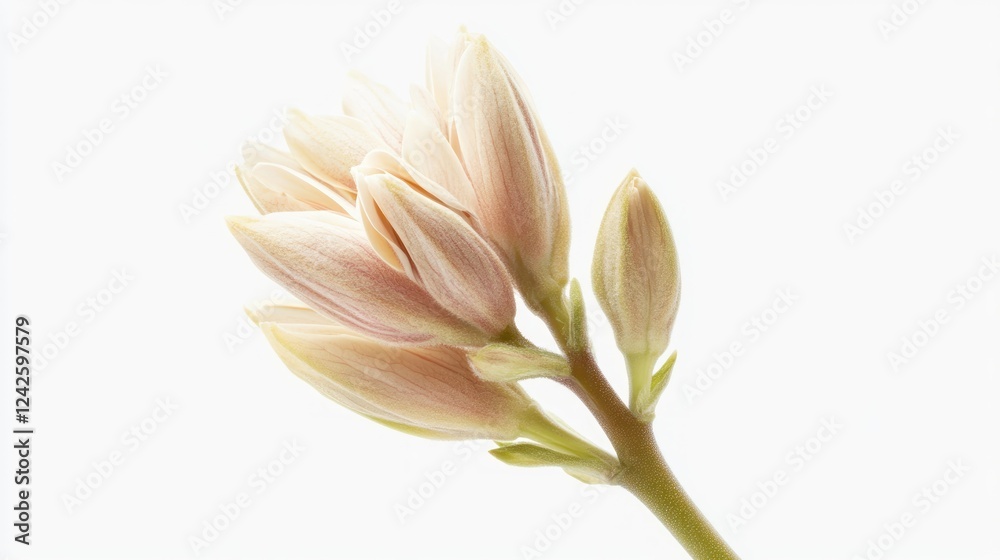 Obraz premium Pale flower bud blossoms, studio shot, white background, floral design