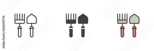 Garden tools different style icon set