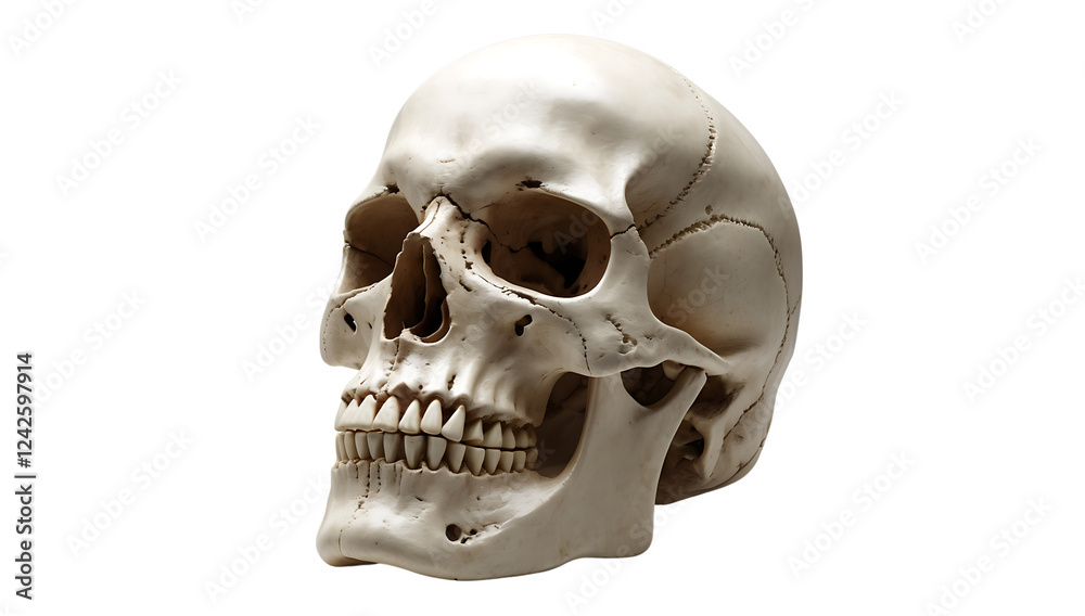 Realistic human skull with detailed bone structure on transparent background, anatomical illustration for medical studies, gothic design, and Halloween decorations
Realistic human skull with detailed bone structure on transparent background, anatomical illustration for medical studies, gothic design, and Halloween decorations