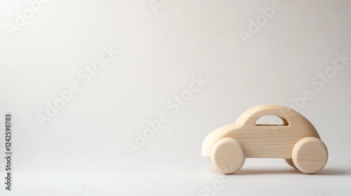 Wooden toy car, studio shot, white background, child's play photo