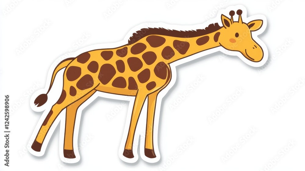 Fototapeta premium Cute cartoon giraffe illustration on white background, perfect for children's books, stickers, or educational materials