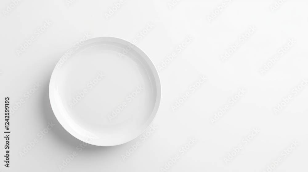 White oval plate on white background, minimalist food photography, copy space