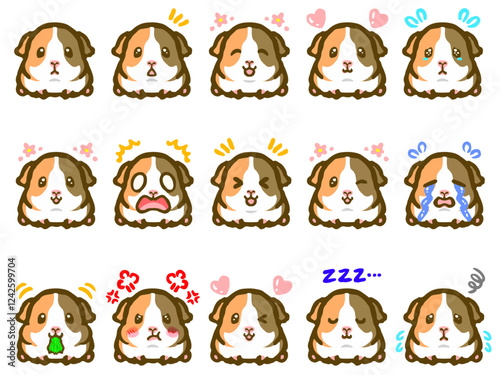 ゆるかわなモルモットの落書き風イラスト素材セット3