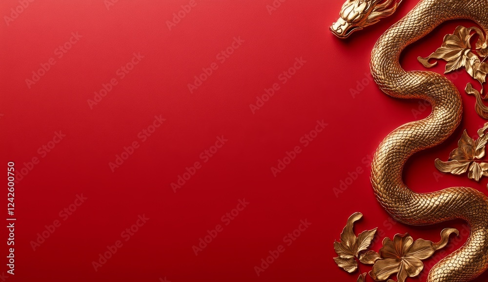 Obraz premium luxury red and gold chinese snake new year background with copy space for text, snake year