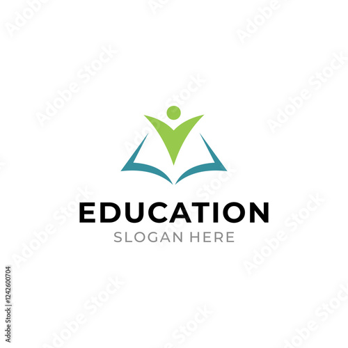 Education Logo Design Template. Book and People Logo Concept. Vector Illustration.