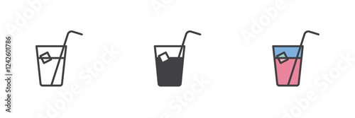 Glass of iced tea different style icon set