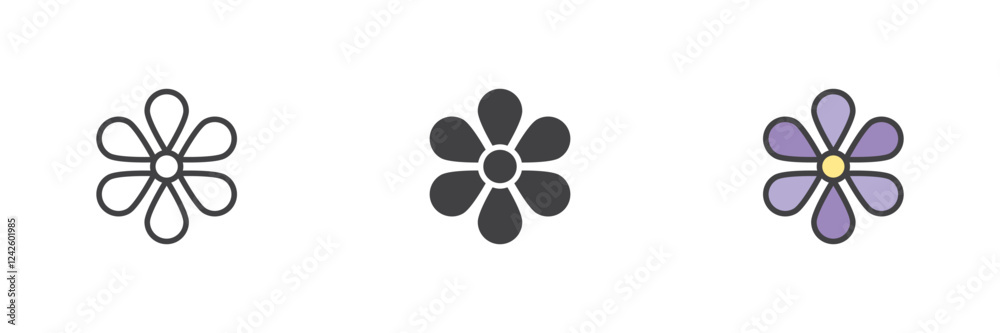 Flower petals different style icon set Flower petals different style icon set