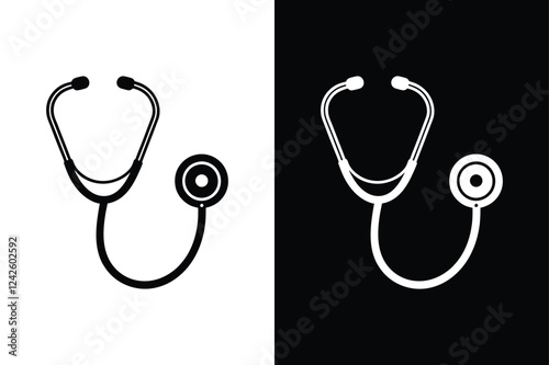 Flat Design Stethoscope Icon Silhouettes for Healthcare Graphics