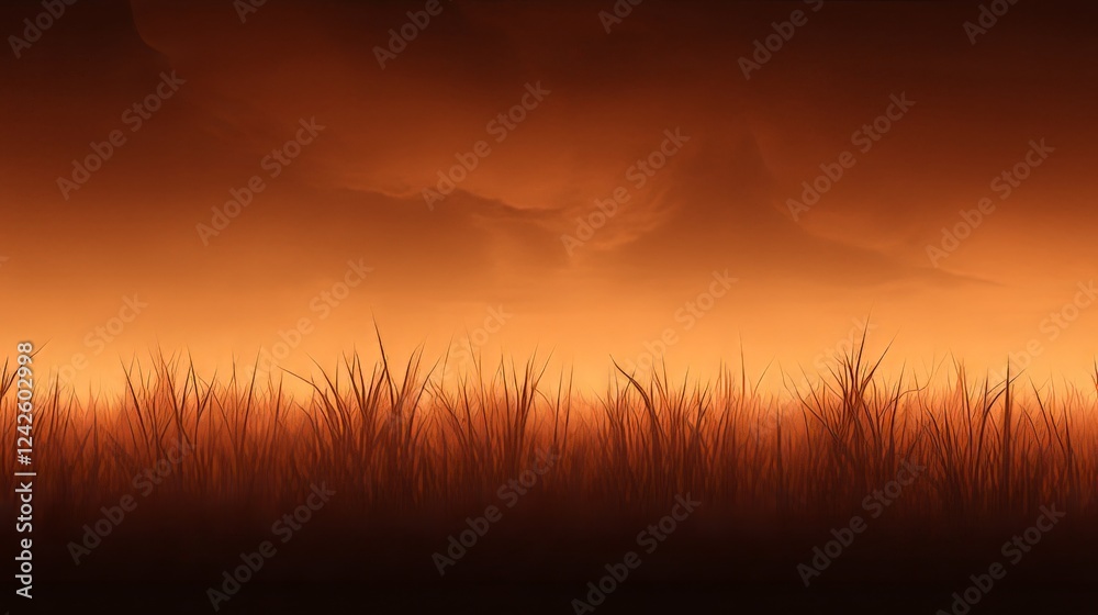 Serene Sunset Over Grassland Landscape at Dusk Serene Sunset Over Grassland Landscape at Dusk