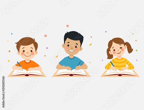 children drawing writing notebook concentration colorful creative illustration kids engage art activity clipart