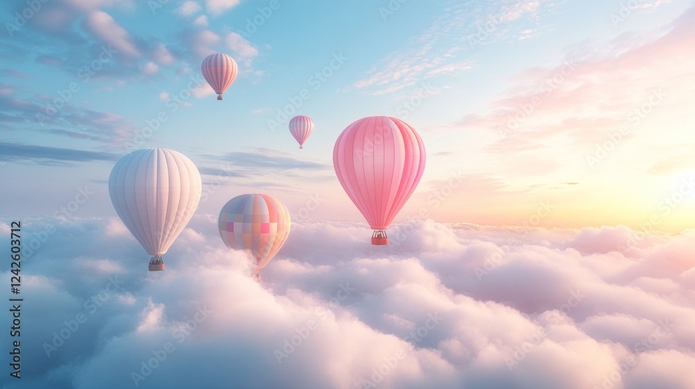 Fototapeta premium Hot air balloons soar above sunset cloudscape (1)
